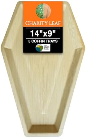 Disposable Bamboo 14"x9" Coffin Trays (5 Pieces) Bamboo Serving Platters, Disposable Boards, Dinnerware for
