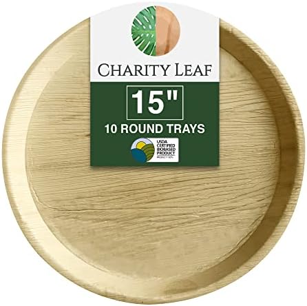 Disposable Bamboo 15" Round Trays (10 pieces) Bamboo Serving Platters, Disposable Boards, Dinnerware For