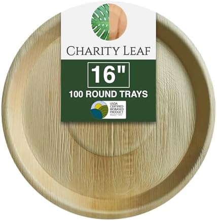 Disposable Bamboo 16" Round Trays (10 pieces) Bamboo Serving Platters, Disposable Boards, Dinnerware For