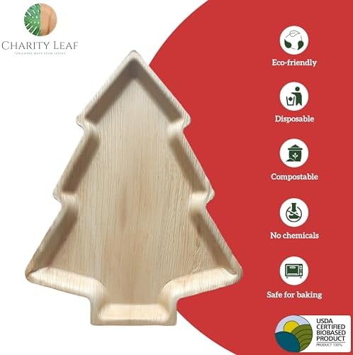 Disposable Bamboo 17"x12" Christmas Plates (25 pieces) Bamboo Serving Platters, Disposable Boards, Dinnerware, alternate view