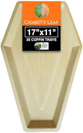 Disposable Bamboo 17"x12" Coffin Trays (25 Pieces) Bamboo Serving Platters, Disposable Boards, Dinnerware for