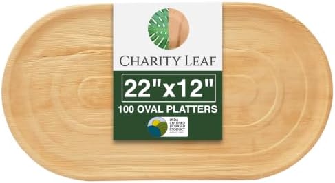 Disposable Bamboo 22"x12" 100-Pack Trays |, Compostable Platters for Weddings, Charcuterie Boards & Events in