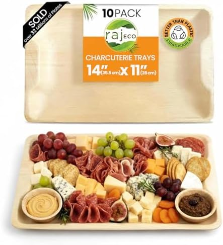Disposable Bamboo serving trays and platters | Bamboo Tray, Plates Disposable for Parties | Charcuterie Boards