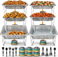 Disposable Chafing Dish Buffet Set, 6 Pack Half Size 10 x 12 Inch Food Pans in 10 x 12 Inch in Chrome