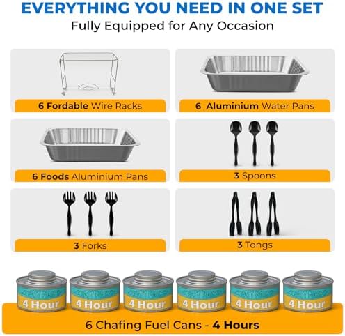 Disposable Chafing Dish Buffet Set, 6 Pack Half Size 10 x 12 Inch Food Pans in 10 x 12 Inch in Chrome, alternate view 3
