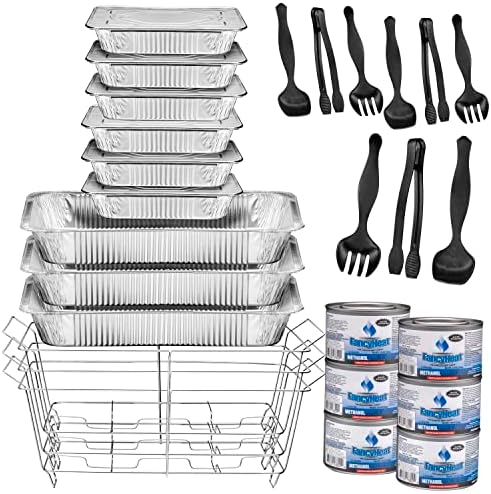 Disposable Chafing Dish Buffet Set, Food Warmers for Parties, Complete 33 Pcs of Chafing Servers with Covers, alternate view