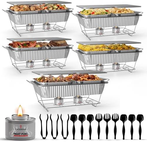 Disposable Chafing Dish Buffet Set for Buffets, Catering, 5 Rack 52 PCE Set in Silver