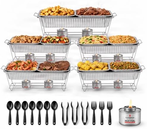 Disposable Chafing Dish Buffet Set for Buffets, Parties, Catering, 5 Pack in Silver