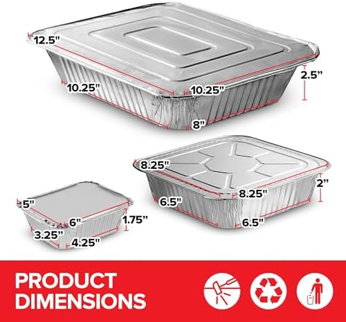 Disposable Foil Pans with Lids (Set of 40) Heavy Duty Aluminum Pans with Lids (20) 9x13, (10) 8x8, (10) 1-Lb, alternate view