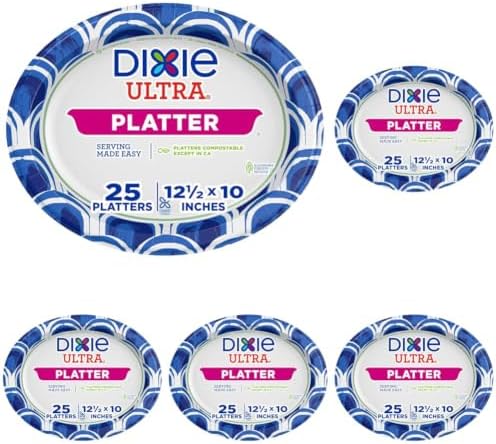 Disposable Paper Platters, 10" x 12.5", 25 Count, Large (Pack of 5) in Large (Pack of 5) in White