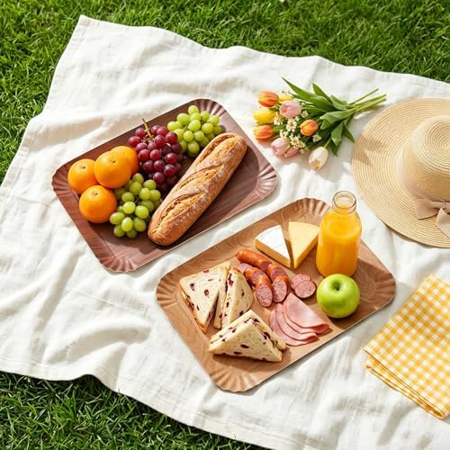 Disposable Serving Trays 18 Pack, Wood Grain Rectangular Paper Platters 13.5 x 10 inch, Large Heavy Duty Party, alternate