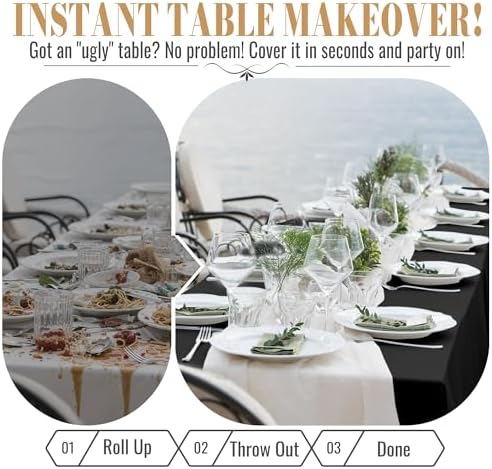 Disposable Table Cloth Plastic, 54In x 300Ft Black Plastic Tablecloth Roll in 54" x 3600" (Rectangular) in Black, alternate