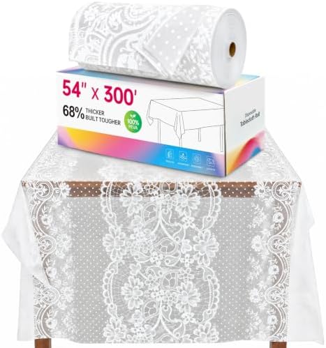 Disposable Tablecloth Roll,54 x 300Ft Lace Plastic Table Cloth in 54" x 3600" (Rectangular) in Lacedots