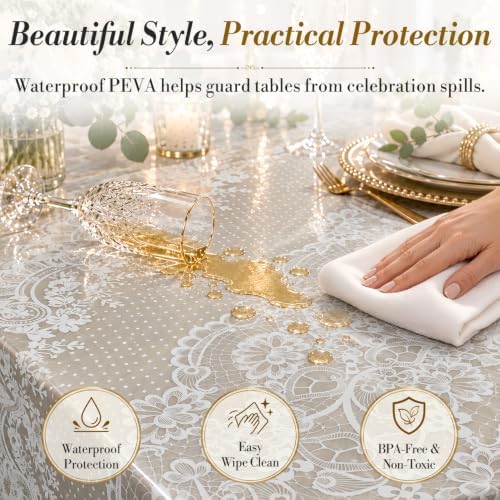 Disposable Tablecloth Roll,54 x 300Ft Lace Plastic Table Cloth in 54" x 3600" (Rectangular) in Lacedots, alternate view 6