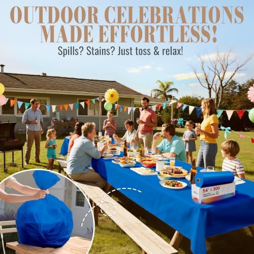 Disposable Tablecloth Roll, 54In x 300Ft Plastic Table Cloth Disposable in 54" x 3600" (Rectangular) in Blue, alternate view