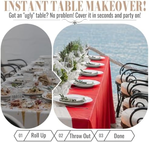 Disposable Tablecloth Roll, 54In x 300Ft Red Plastic Table Cloth Disposable in 54" x 3600" (Rectangular) in Red, alternate