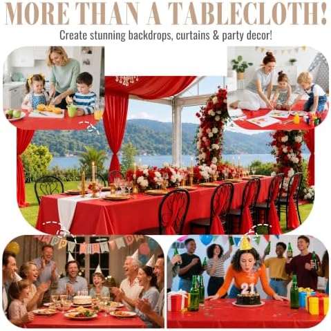 Disposable Tablecloth Roll, 54In x 300Ft Red Plastic Table Cloth Disposable in 54" x 3600" (Rectangular) in Red, alternate