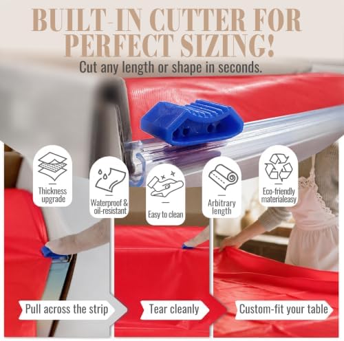 Disposable Tablecloth Roll, 54In x 300Ft Red Plastic Table Cloth Disposable in 54" x 3600" (Rectangular) in Red, alternate