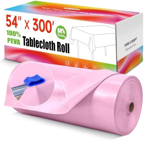 Disposable Tablecloth Roll,54x 300Ft Plastic Table Cloth with Slide Cutter in 54x 300Ft