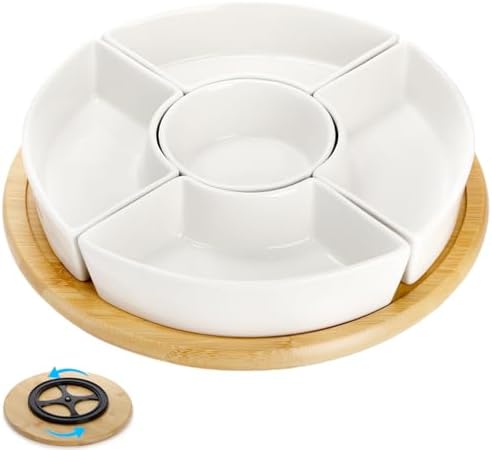 Divided Serving Dish Lazy Susan, 5 Removable Compartment in Large in White