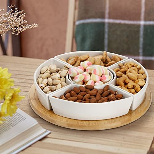 Divided Serving Dish Lazy Susan, 5 Removable Compartment in Large in White, alternate view 2
