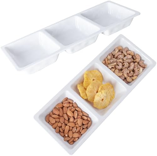 Divided Serving Tray, 14.75”x 6” Reusable 3-Section Party Platters, Condiment Serving Dishes for Entertaining