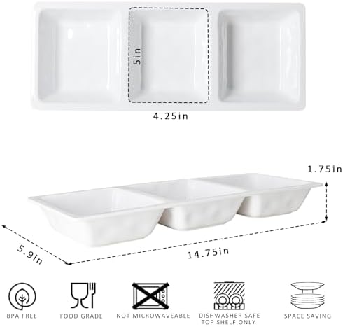 Divided Serving Tray, 14.75”x 6” Reusable 3-Section Party Platters, Condiment Serving Dishes for Entertaining, alternate view