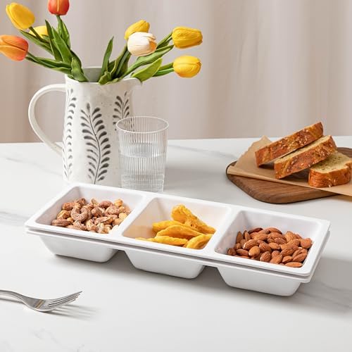 Divided Serving Tray, 14.75”x 6” Reusable 3-Section Party Platters, Condiment Serving Dishes for Entertaining, alternate view