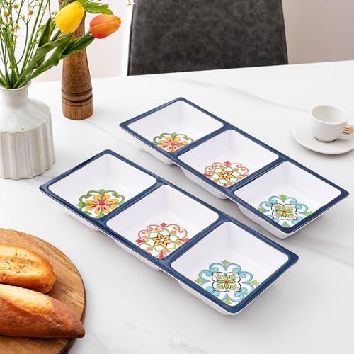 Divided Serving Tray, 14.75”x 6” Reusable 3-Section Party Platters, Condiment Serving Dishes for Entertaining, alternate view