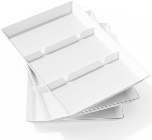 Divided Serving Tray for Party, 3 Pack Plastic Food Serving Platter in 15" x 10" x 1.3" in White