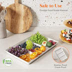 Divided Serving Tray for Party, 3 Pack Plastic Food Serving Platter in 15" x 10" x 1.3" in White, alternate view 4