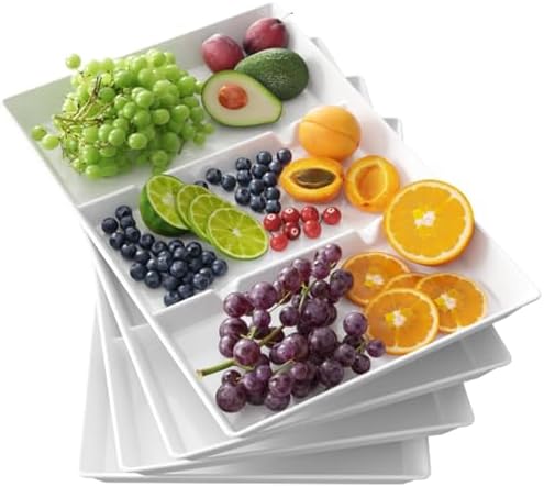 Divided Serving Tray for Party, 4 Pack Plastic Food Serving Platter in 15" x 10" x 1.3" in White
