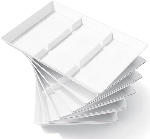 Divided Serving Tray for Party, 6 Pack Plastic Food Serving Platter in 15" x 10" x 1.3" in White