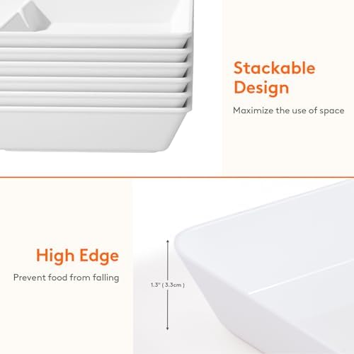 Divided Serving Tray for Party, 6 Pack Plastic Food Serving Platter in 15" x 10" x 1.3" in White, alternate view 6