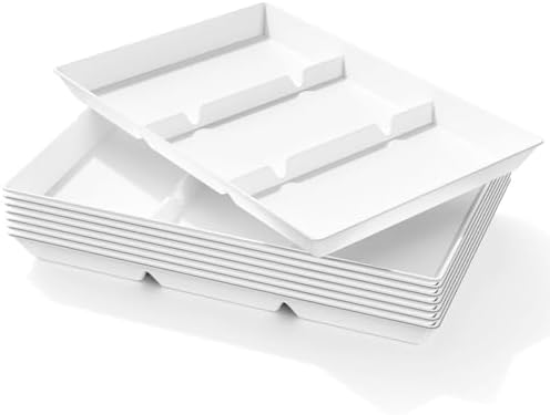 Divided Serving Tray for Party, 8 Pack Plastic Food Serving Platter in 15" x 10" x 1.3" in White