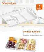 Divided Serving Tray for Party, 8 Pack Plastic Food Serving Platter in 15" x 10" x 1.3" in White, alternate view 3
