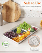 Divided Serving Tray for Party, 8 Pack Plastic Food Serving Platter in 15" x 10" x 1.3" in White, alternate view 4