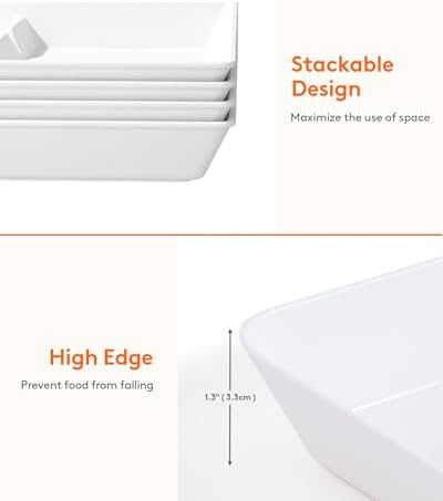 Divided Serving Tray for Party, 8 Pack Plastic Food Serving Platter in 15" x 10" x 1.3" in White, alternate view 6