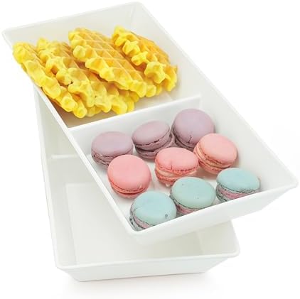 Divided Serving Tray Platter, 2 Pack 10" x 5" Fruit Veggie Food Tray for Party, Plastic Serving Trays for