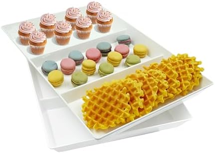Divided Serving Tray Platter, 2 Pack 15" x 10" Fruit Veggie Food Tray for Party, Plastic Serving Trays for