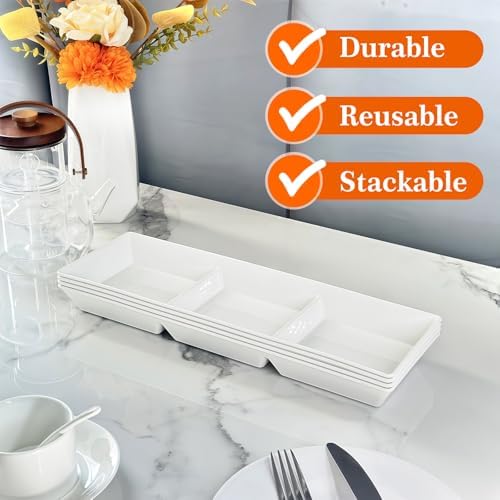 Divided Serving Tray Platter, 2 Pack 15" x 5" Fruit Veggie Food Tray for Party, Plastic Serving Trays for, alternate view 6