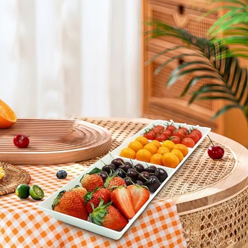 Divided Serving Tray Platter, 2 Pack 17.6" x 6" Fruit Veggie Food Tray for Party, Plastic Serving Trays for, alternate view 2