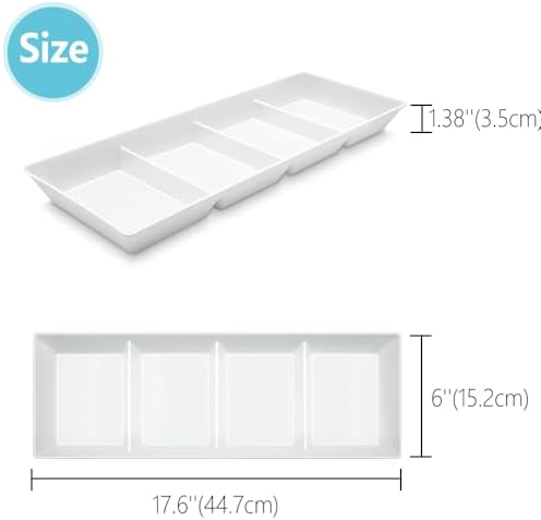 Divided Serving Tray Platter, 2 Pack 17.6" x 6" Fruit Veggie Food Tray for Party, Plastic Serving Trays for, alternate view 3