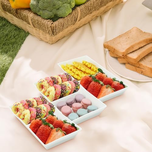 Divided Serving Tray Platter, 3 Pack 10" x 5" Fruit Veggie Food Tray for Party, Plastic Serving Trays for, alternate view 2