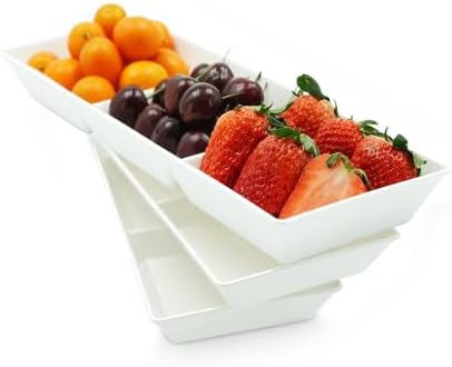 Divided Serving Tray Platter, 3 Pack 15" x 5" Fruit Veggie Food Tray for Party, Plastic Serving Trays for
