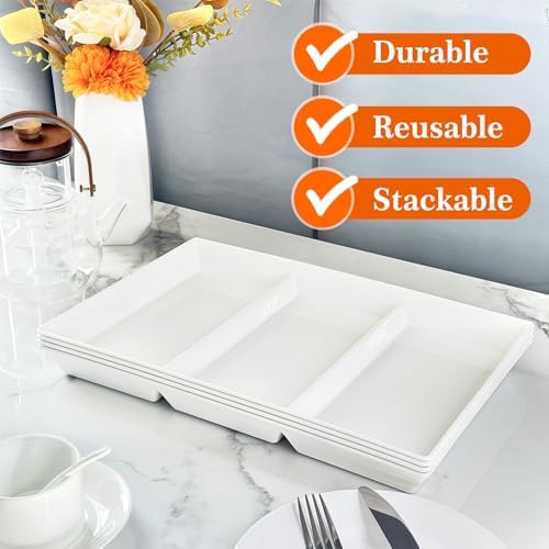 Divided Serving Tray Platter, 4 Pack 15" x 10" Fruit Veggie Food Tray for Party, Plastic Serving Trays for, alternate view 6