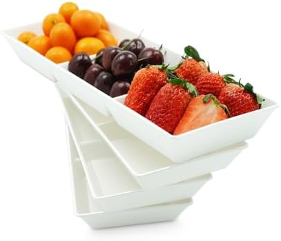 Divided Serving Tray Platter, 4 Pack 15" x 5" Fruit Veggie Food Tray for Party, Plastic Serving Trays for