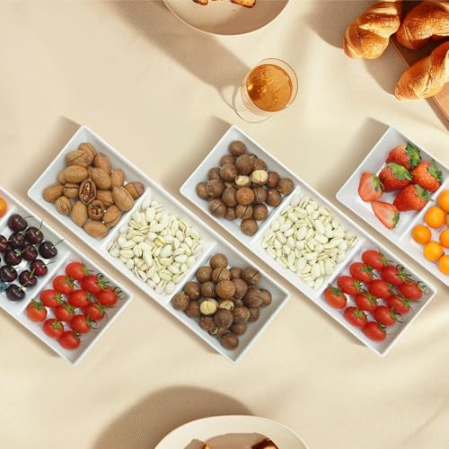 Divided Serving Tray Platter, 4 Pack 15" x 5" Fruit Veggie Food Tray for Party, Plastic Serving Trays for, alternate view 7