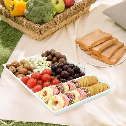 Divided Serving Tray Platter, 6 Pack 15" x 10" Fruit Veggie Food Tray for Party, Plastic Serving Trays for, alternate view 2