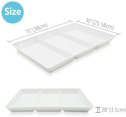 Divided Serving Tray Platter, 6 Pack 15" x 10" Fruit Veggie Food Tray for Party, Plastic Serving Trays for, alternate view 3